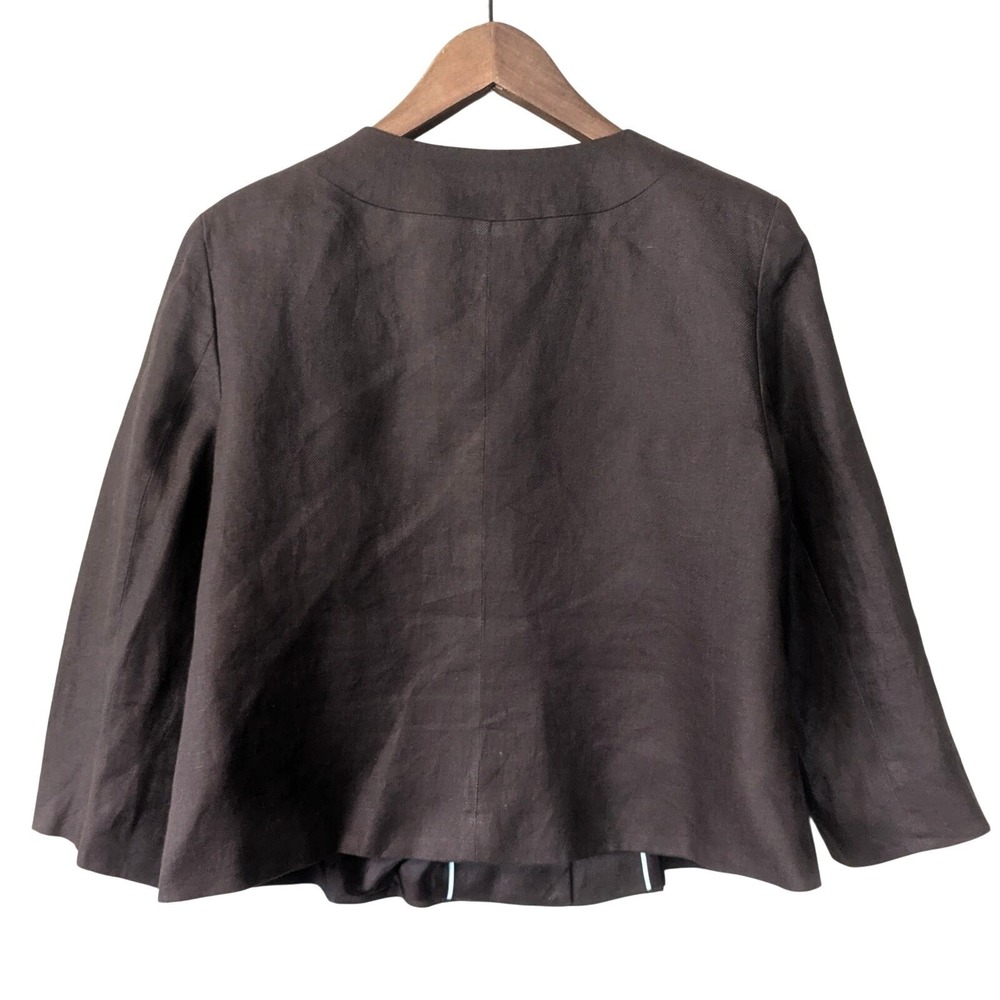 10 Women 100% Linen Cropped Peplum Brown Classic Jacket Lagenlook Artsy Capsule - Picture 2 of 6
